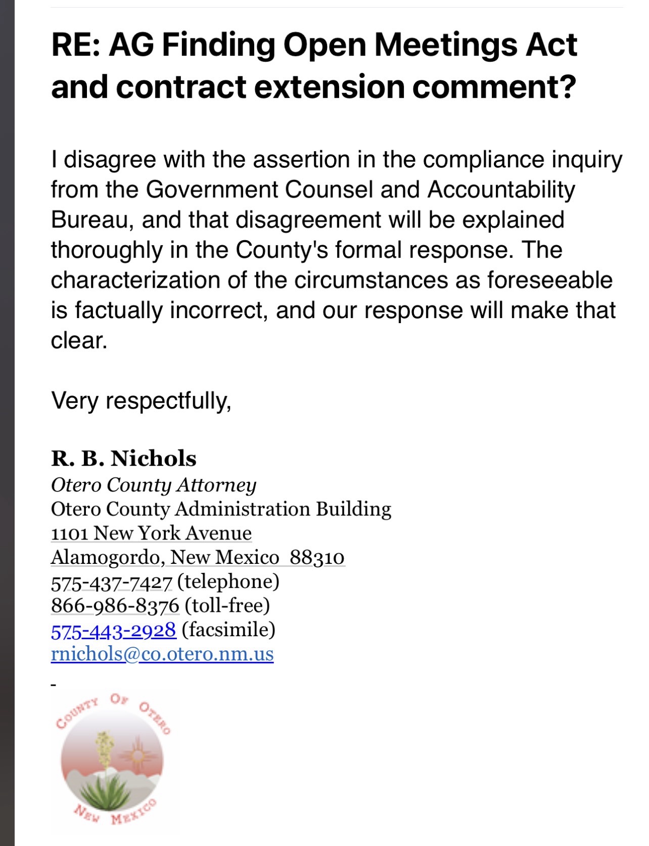 Otero County ICE Contract Renewal Deemed Invalid: NM Attorney General Cites Planning Failure, Not True Emergency – AG Letter Released, Otero Response