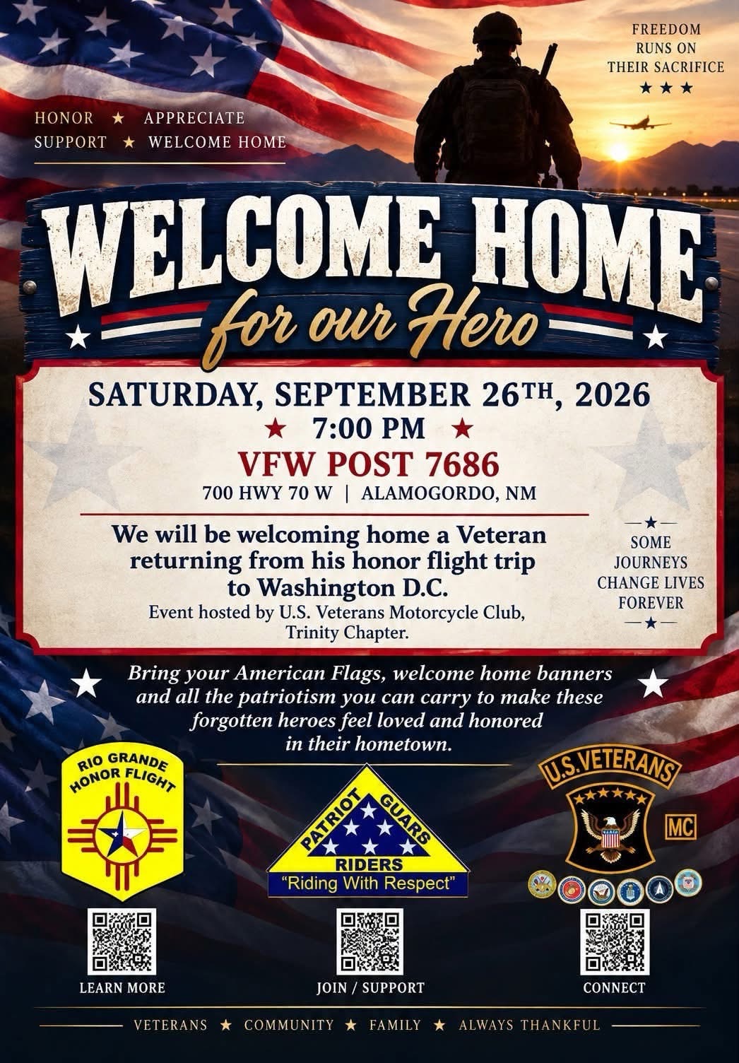 Alamogordo Invited to Welcome Home Veteran Larry Sanmann From Honor Flight