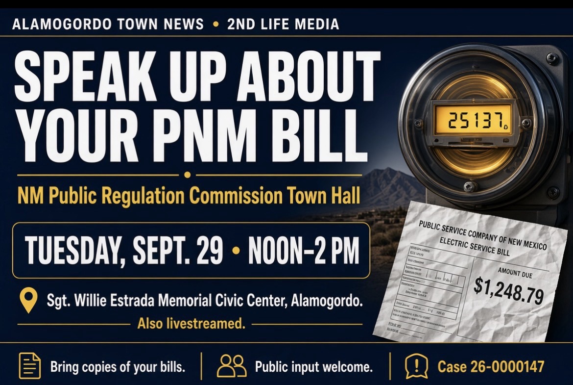 Sept 29, Noon to 2 pm: PRC to Hear From PNM Customers Over Estimated Readings and Delayed Bills at Alamogordo Town Hall